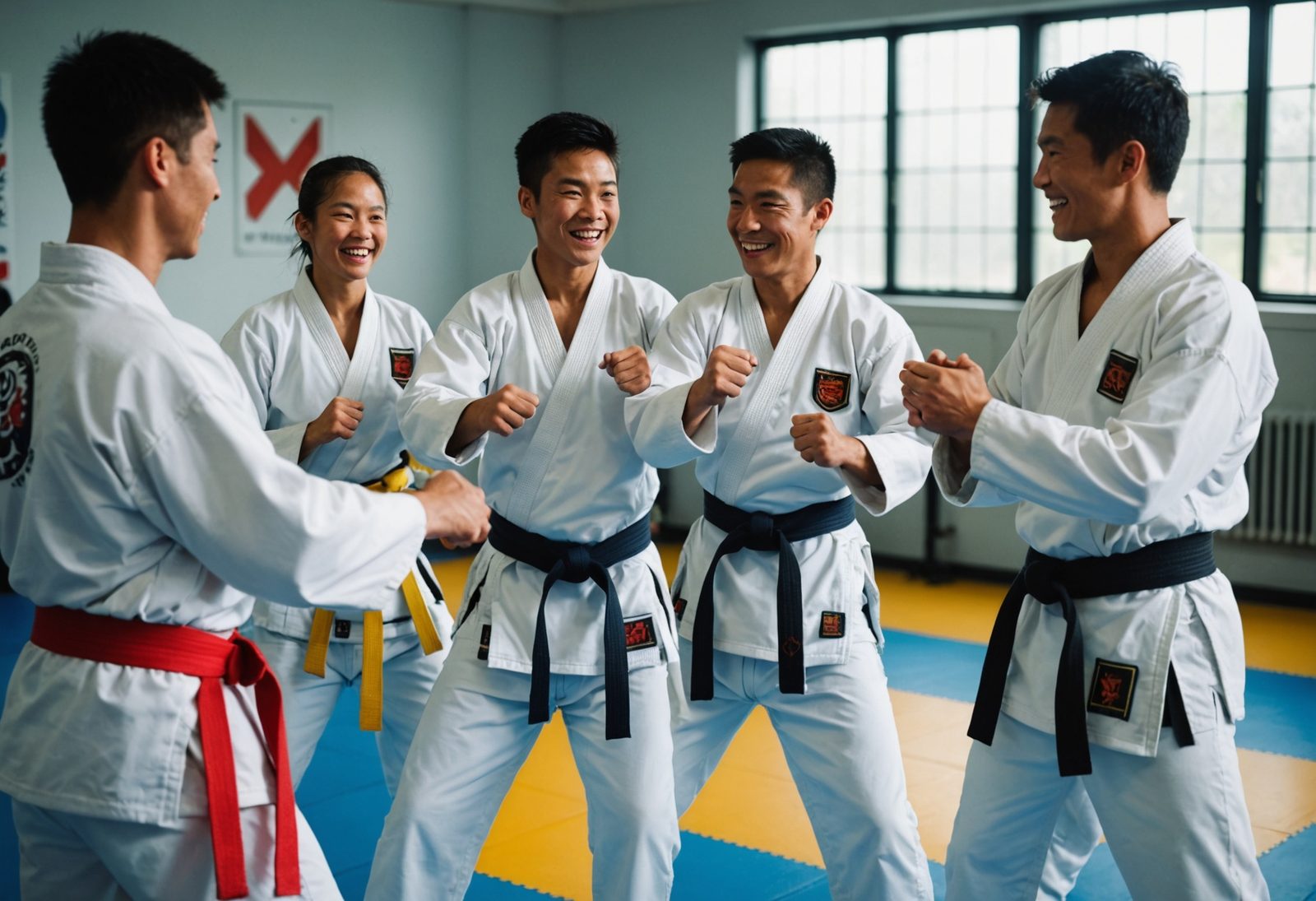adults celebrating and cheering together after completing a class